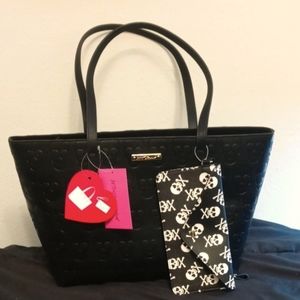Betsey Johnson Skull Tote Handbag with Removable Pouch